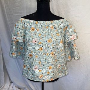 Laia Green Off the Shoulder Eyelet Top Size L